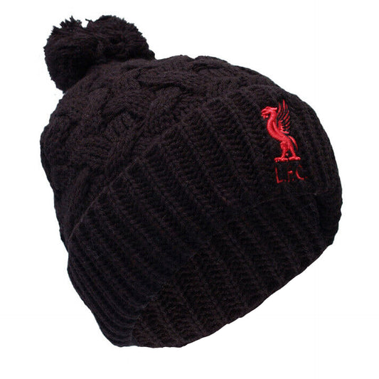 Liverpool FC Mass Bowline Cable Knit Bobble Hat Black - Ladies