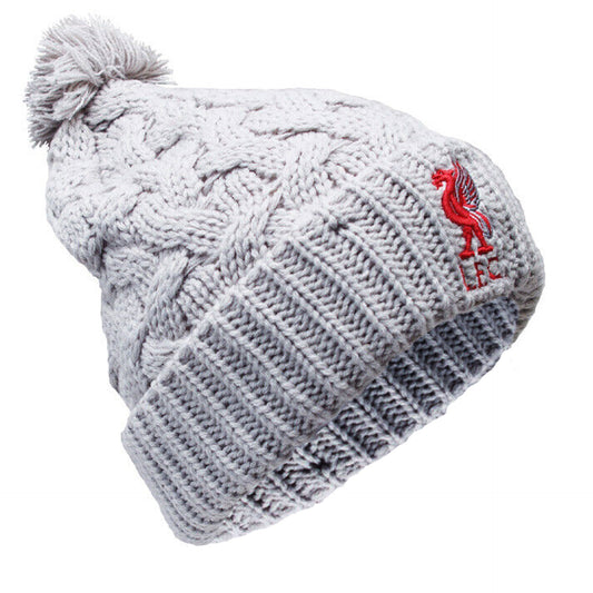 Liverpool FC Mass Bowline Cable Knit Bobble Hat Grey - Ladies