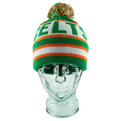 Celtic Green White & Orange Bobble Hat