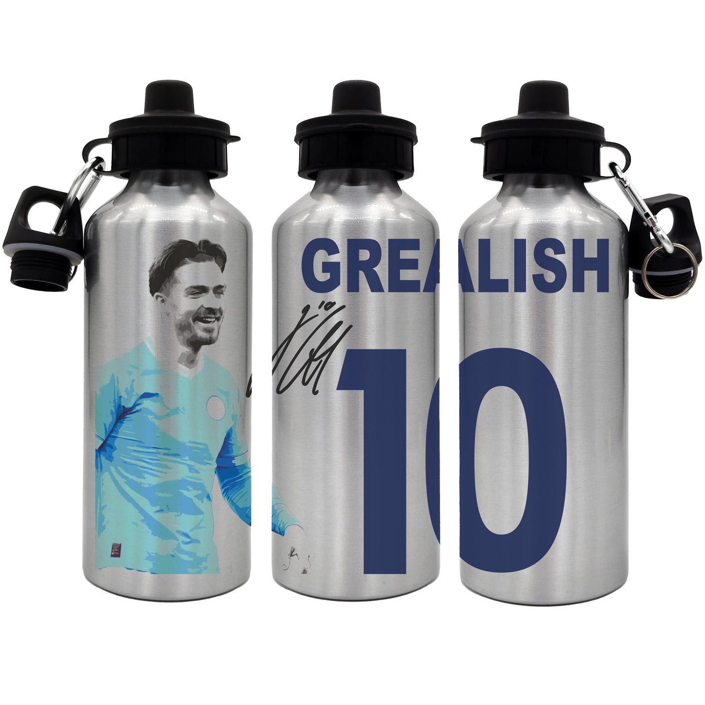 Grealish 2-Lid Aluminium Water Bottle 600ml Silver