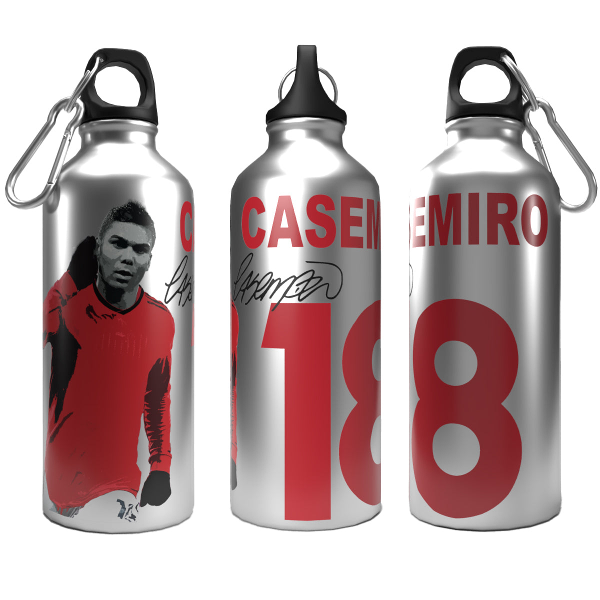 Casemiro 2-Lid Aluminium Water Bottle 600ml Silver