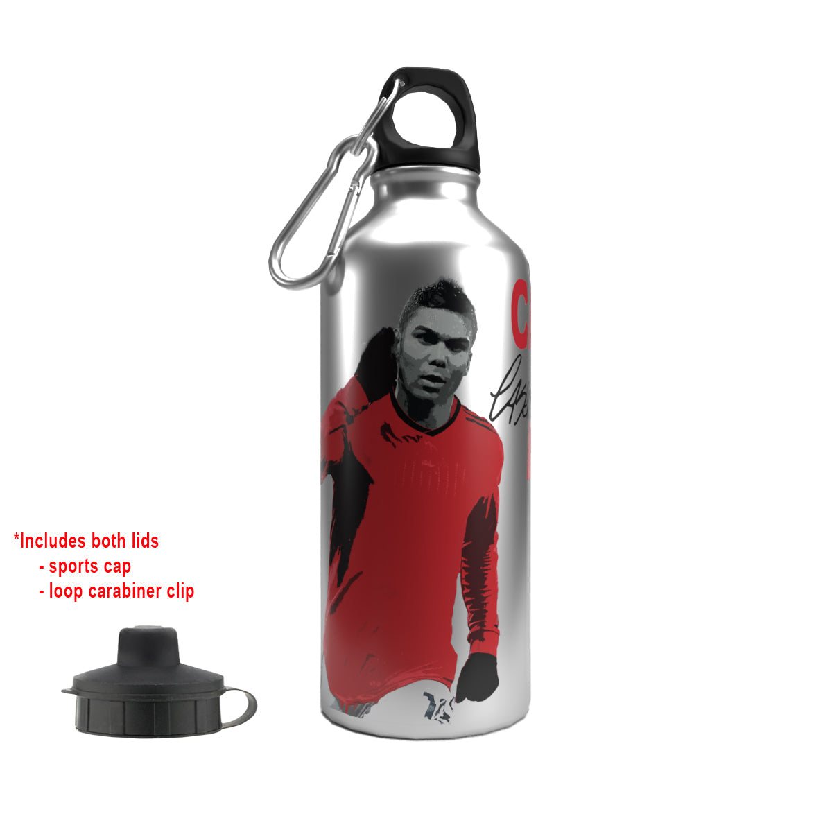 Casemiro 2-Lid Aluminium Water Bottle 600ml Silver