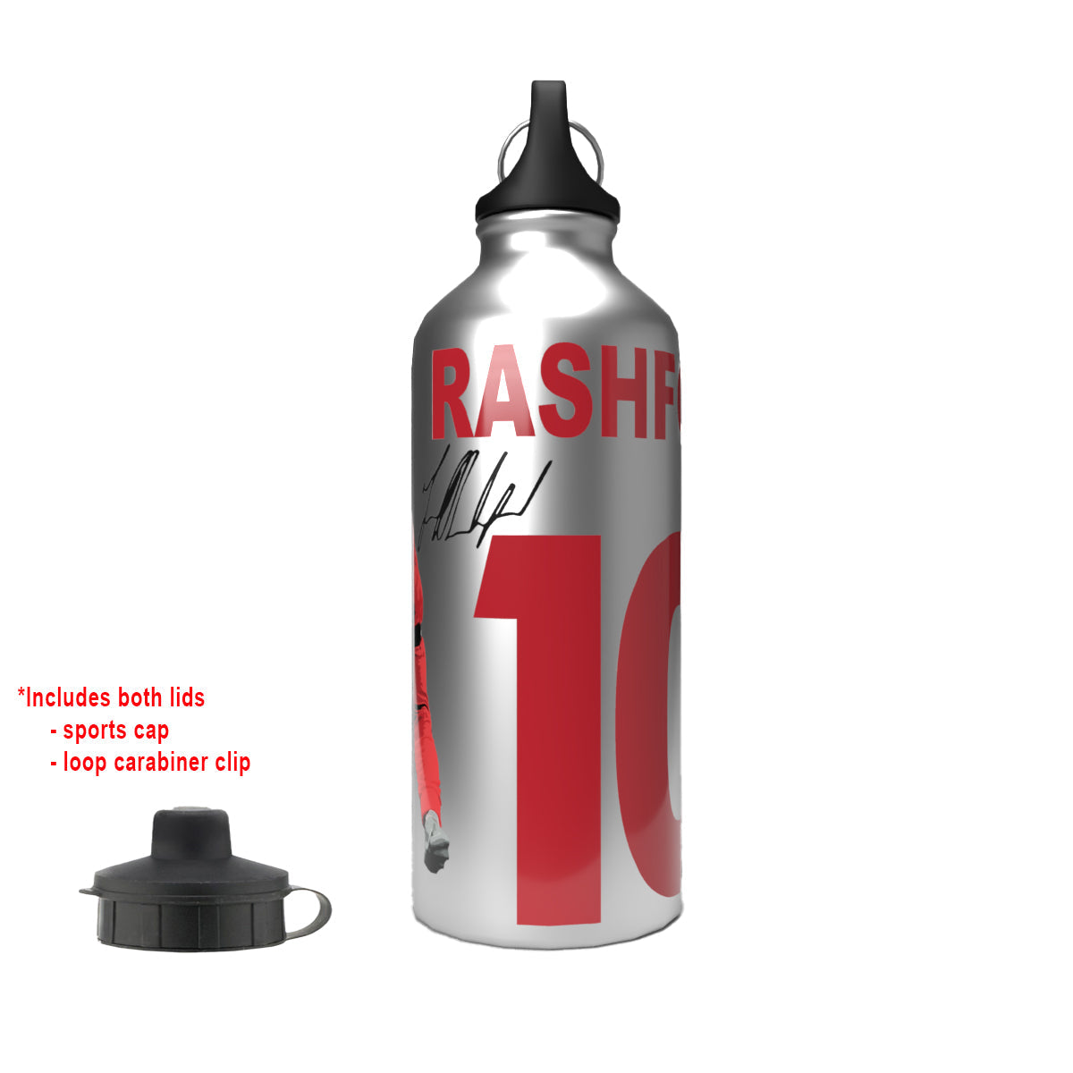 Rashford 2-Lid Aluminium Water Bottle 600ml Silver