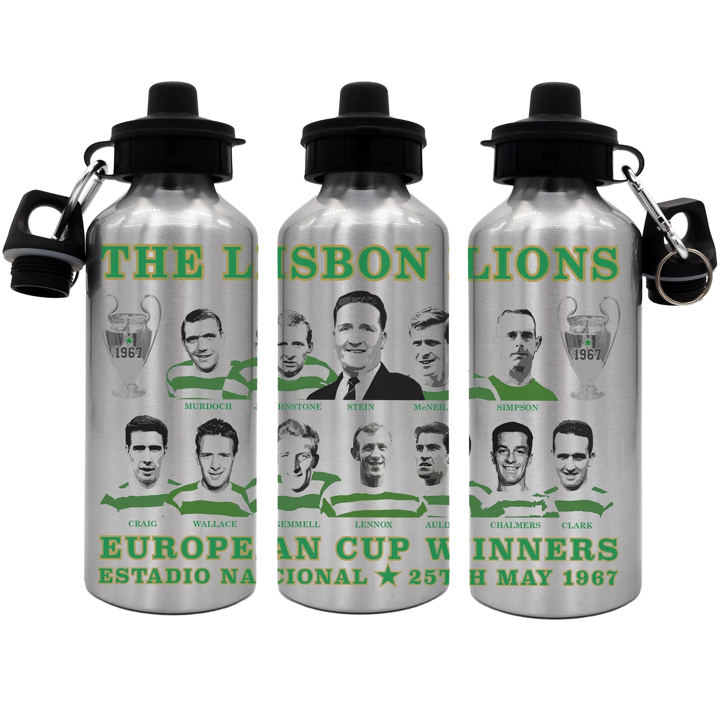 Lisbon Lions 2-Lid Aluminium Water Bottle 600ml Silver