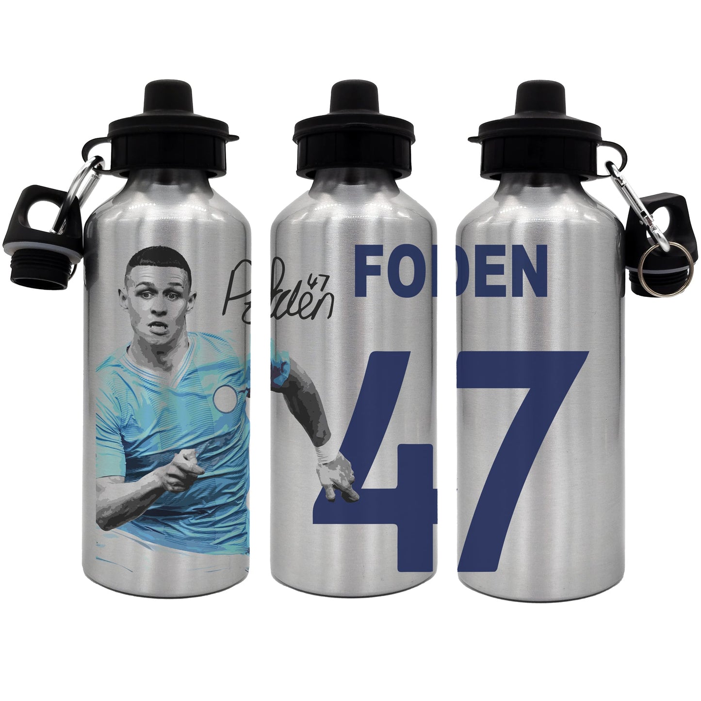 Foden 2-Lid Aluminium Water Bottle 600ml Silver