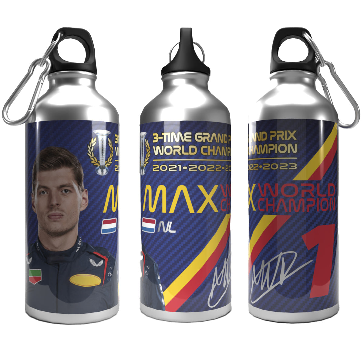 Max 3-Time World Champion 2-Lid Aluminium Water Bottle 600ml Silver