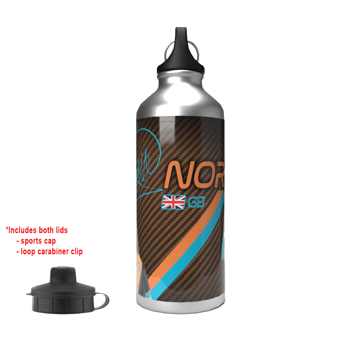 Norris 2-Lid Aluminium Water Bottle 600ml Silver