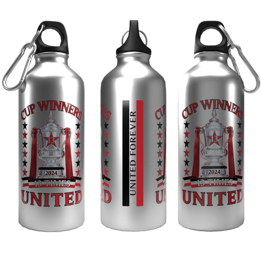 United Cup Winners 2024 2-Lid Aluminium Water Bottle 600ml Silver