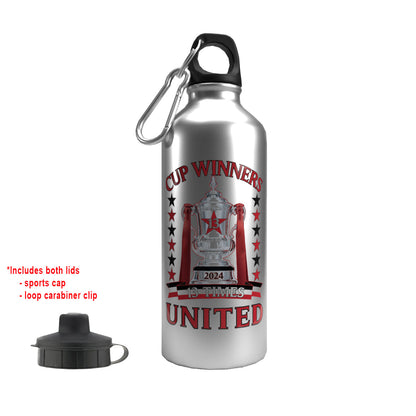 United Cup Winners 2024 2-Lid Aluminium Water Bottle 600ml Silver