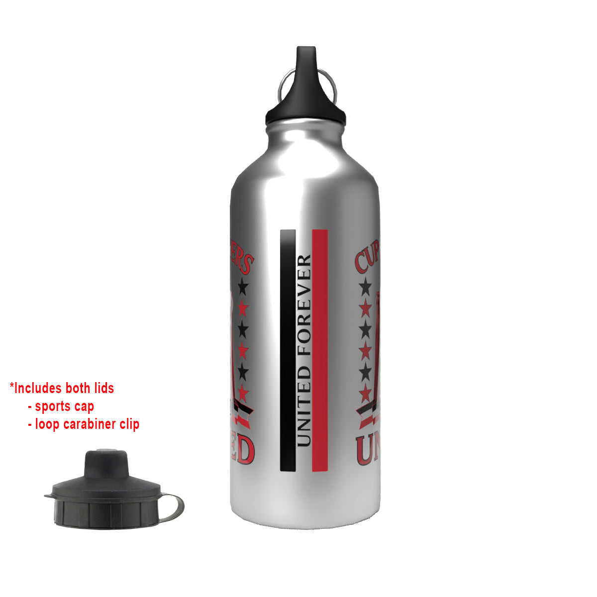 United Cup Winners 2024 2-Lid Aluminium Water Bottle 600ml Silver