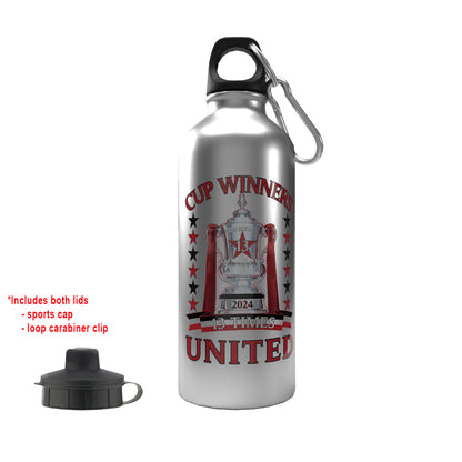 United Cup Winners 2024 2-Lid Aluminium Water Bottle 600ml Silver