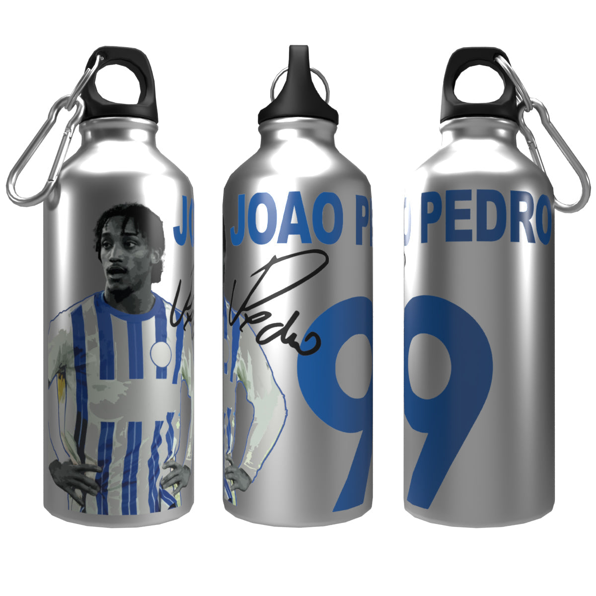 Joao Pedro Brighton 2-Lid Aluminium Water Bottle Silver