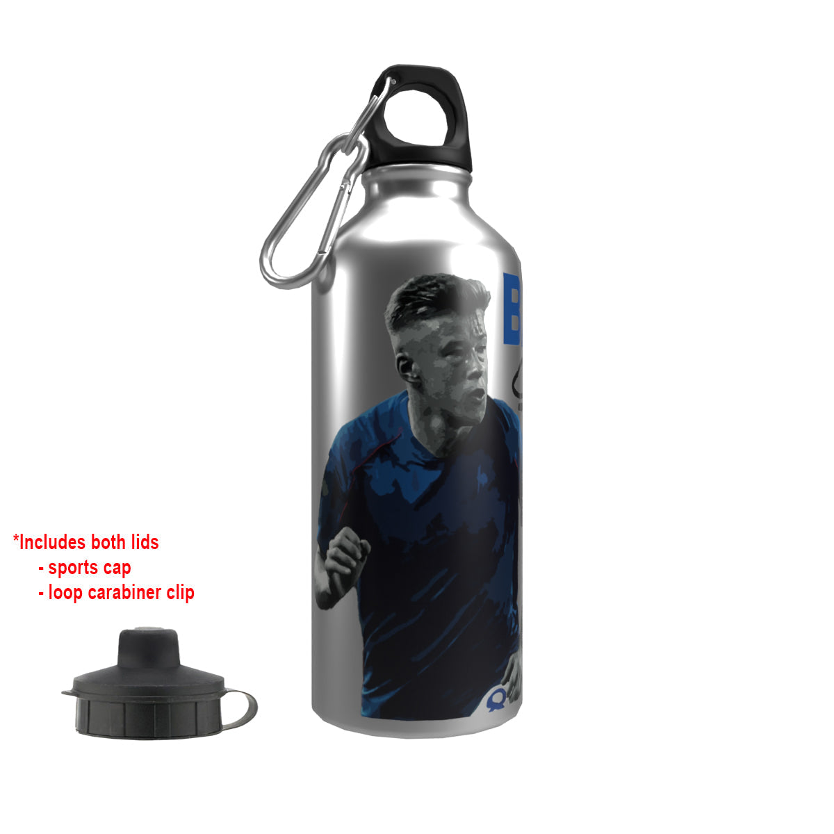 Barron Rangers 2-Lid Aluminium Water Bottle Silver