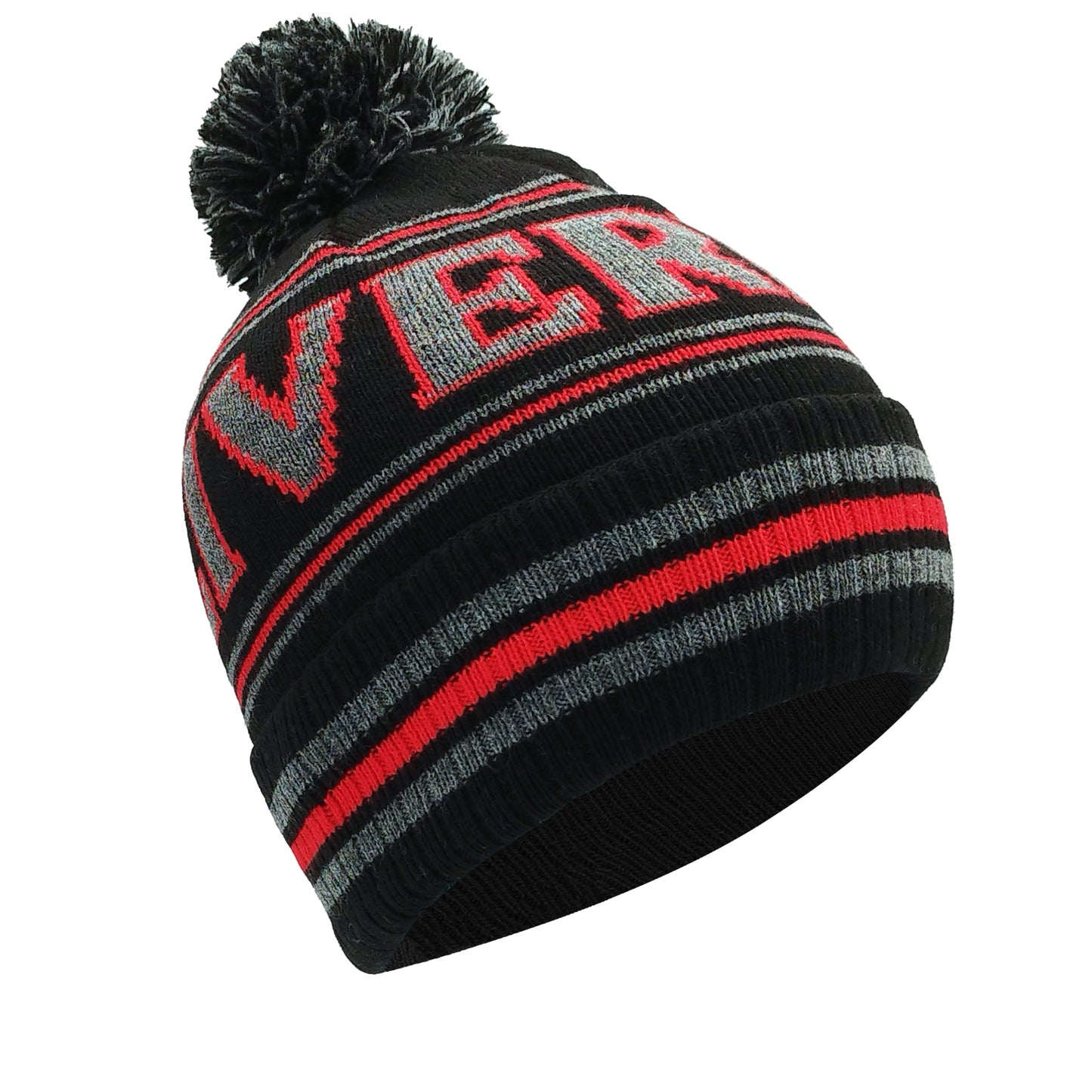 Black, Grey & Red Liverpool Bobble Hat