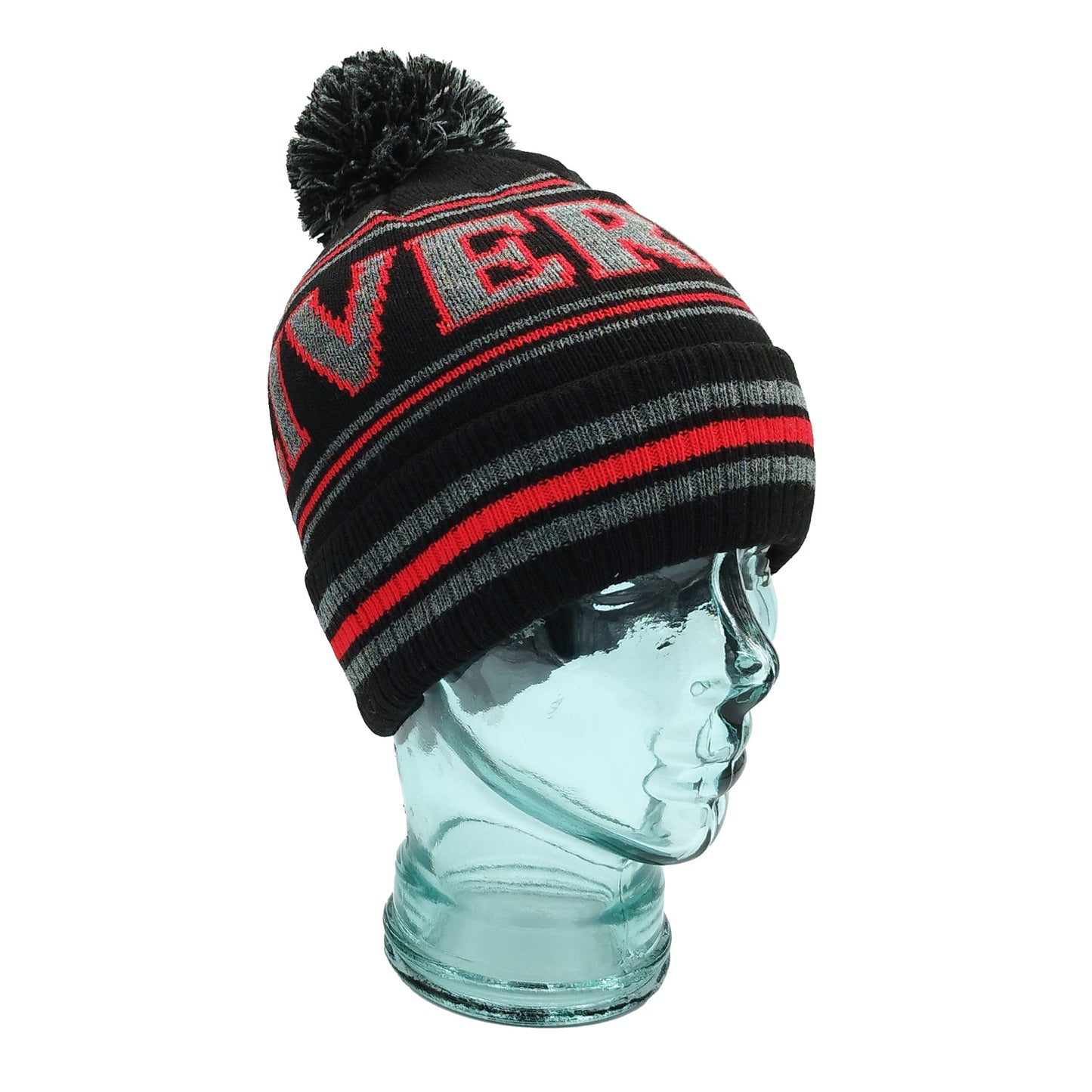 Black, Grey & Red Liverpool Bobble Hat