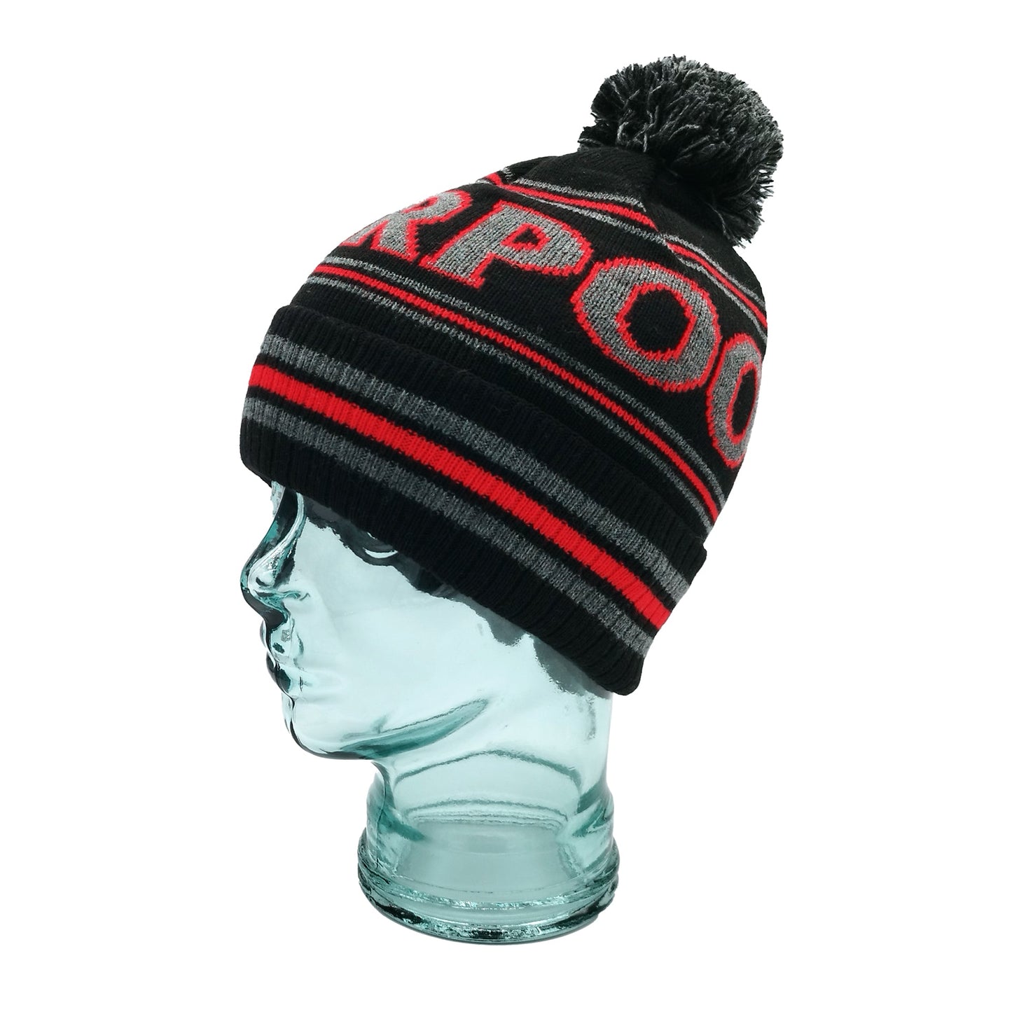 Black, Grey & Red Liverpool Bobble Hat