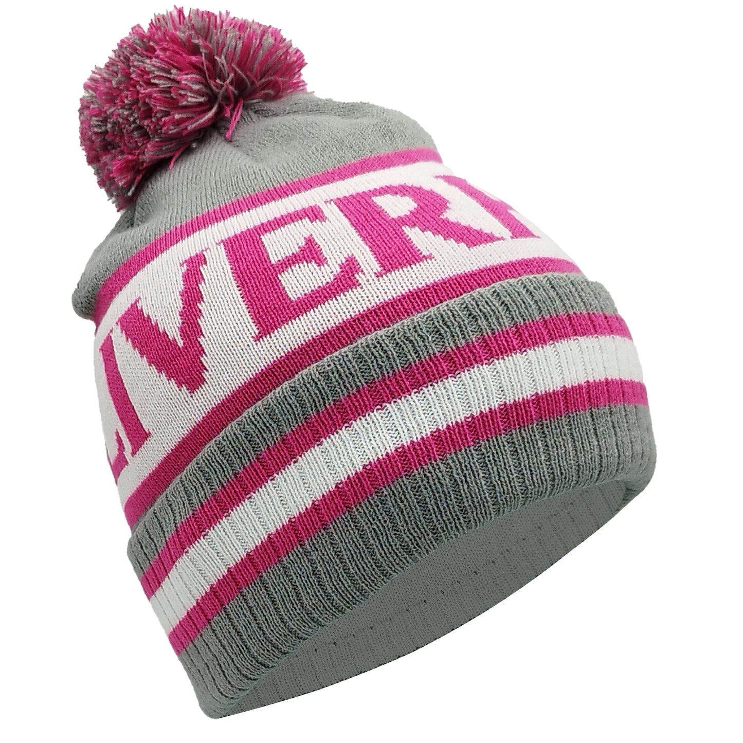 Grey White & Pink Liverpool Bobble Hat