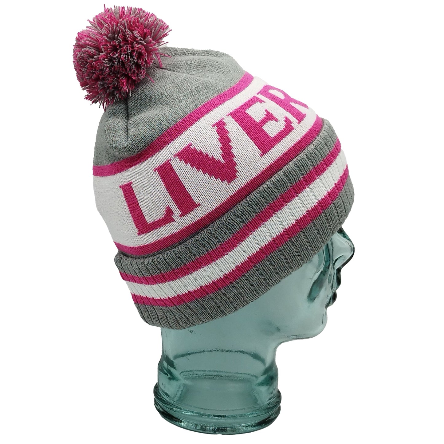 Grey White & Pink Liverpool Bobble Hat