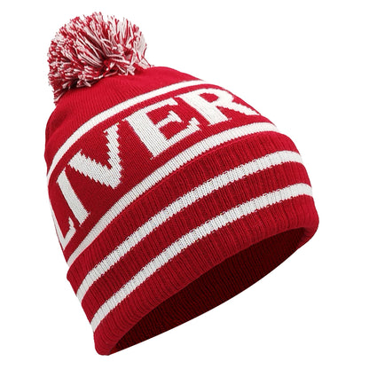 Red & White Liverpool Bobble Hat Ribbed Cuff