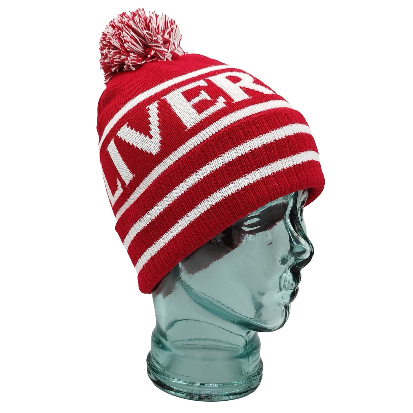 Red & White Liverpool Bobble Hat Ribbed Cuff