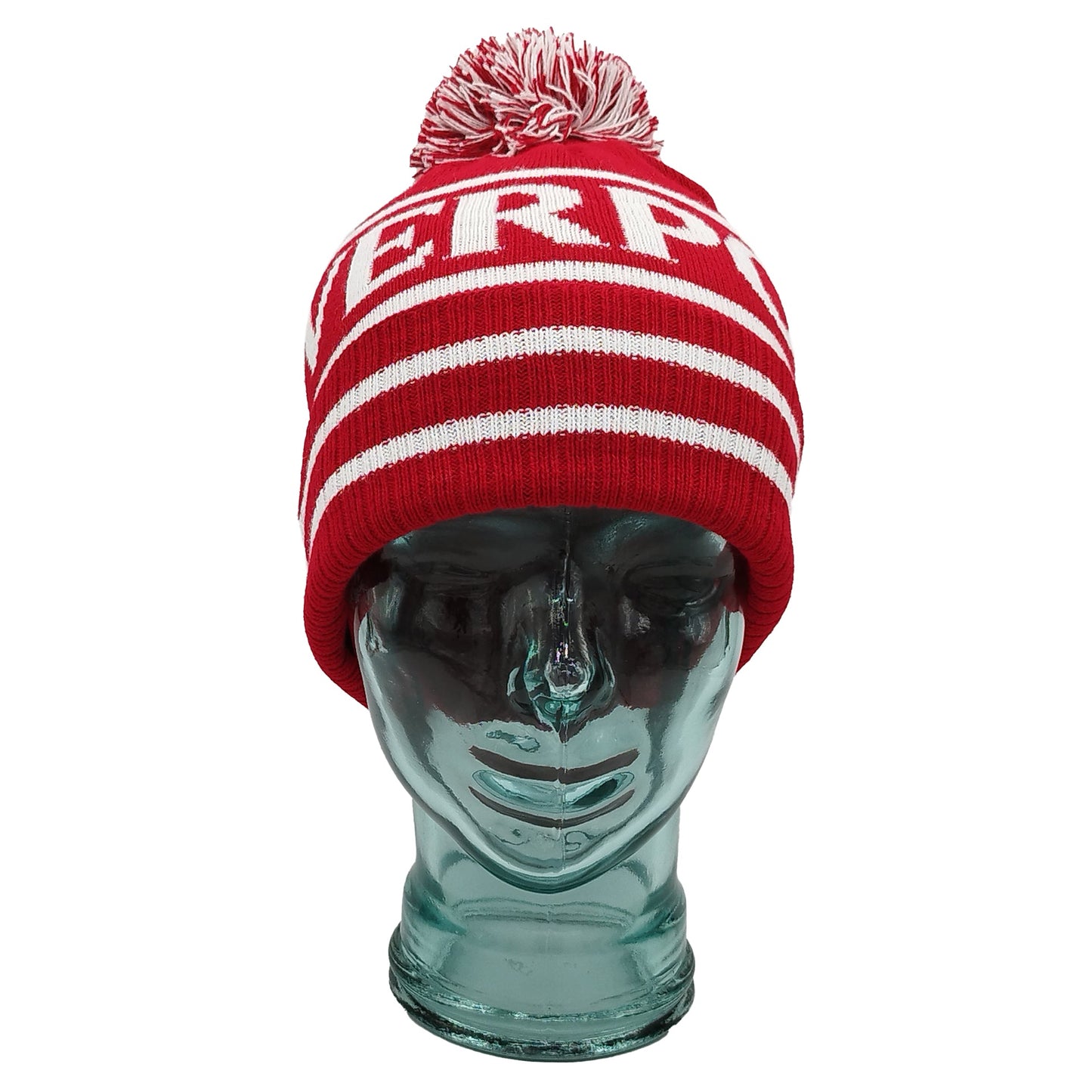 Red & White Liverpool Bobble Hat Ribbed Cuff