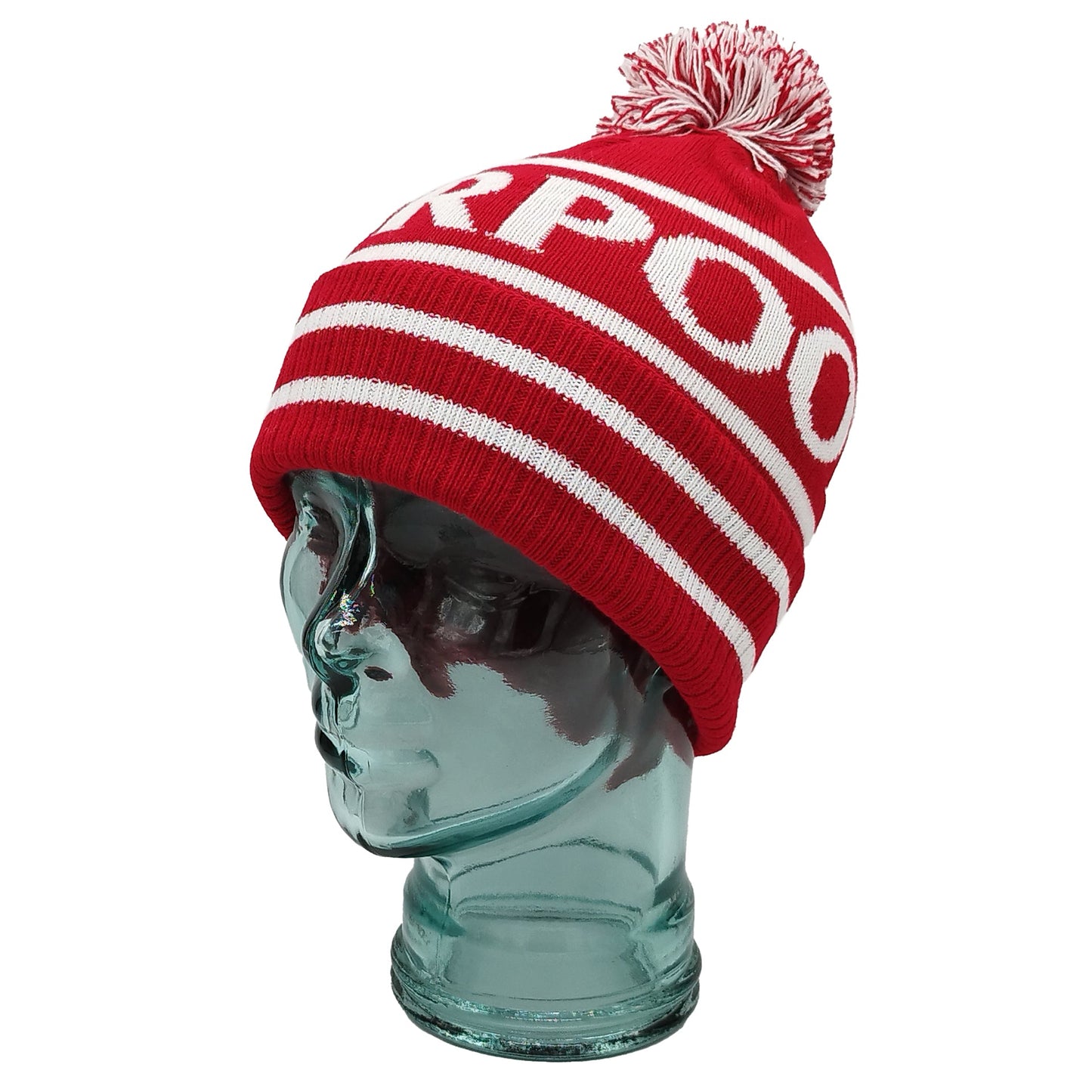 Red & White Liverpool Bobble Hat Ribbed Cuff