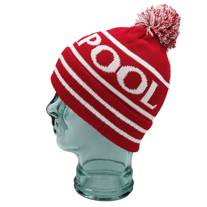 Red & White Liverpool Bobble Hat Ribbed Cuff