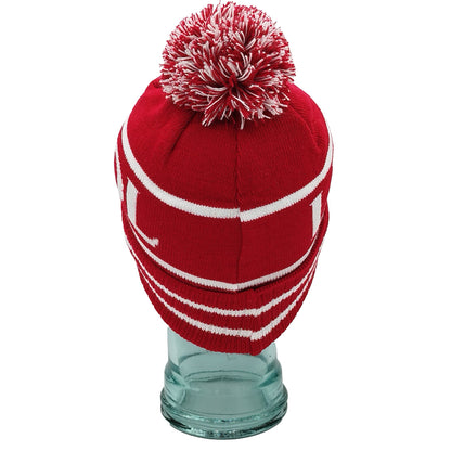 Red & White Liverpool Bobble Hat Ribbed Cuff