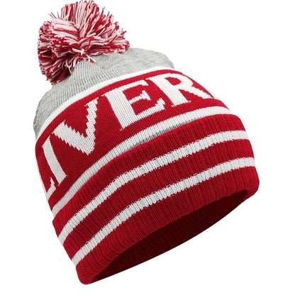 Red White & Grey Liverpool Bobble Hat - Ribbed Cuff