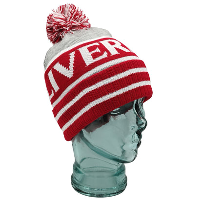 Red White & Grey Liverpool Bobble Hat - Ribbed Cuff