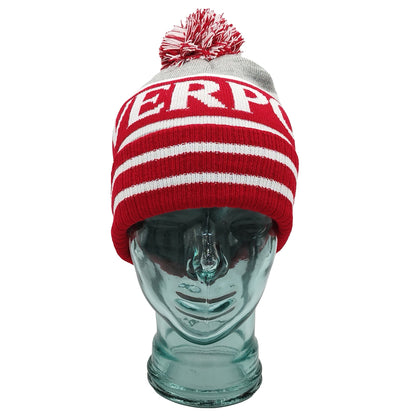 Red White & Grey Liverpool Bobble Hat - Ribbed Cuff