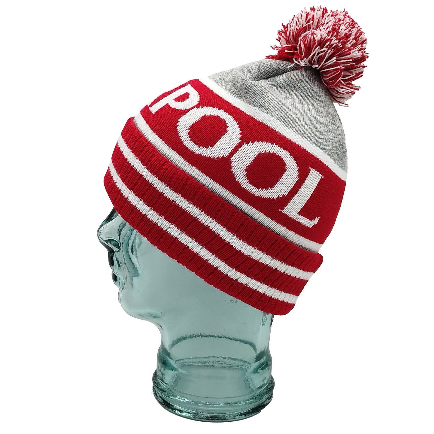 Red White & Grey Liverpool Bobble Hat - Ribbed Cuff