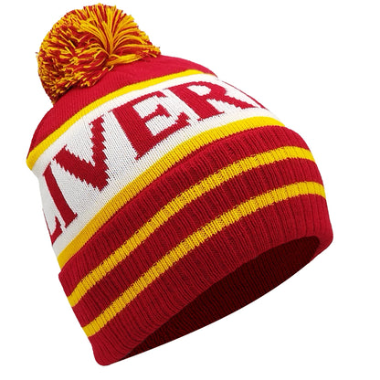 Red White & Yellow Liverpool Bobble Hat-Ribbed Cuff