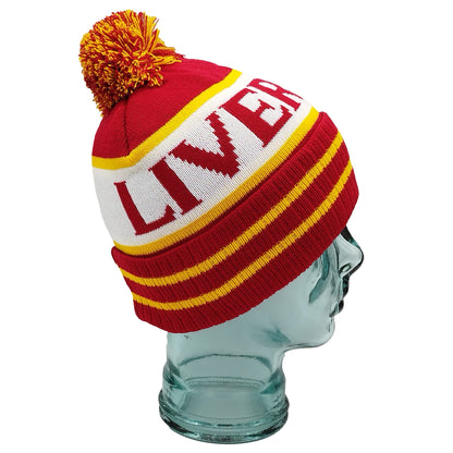 Red White & Yellow Liverpool Bobble Hat-Ribbed Cuff