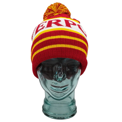 Red White & Yellow Liverpool Bobble Hat-Ribbed Cuff