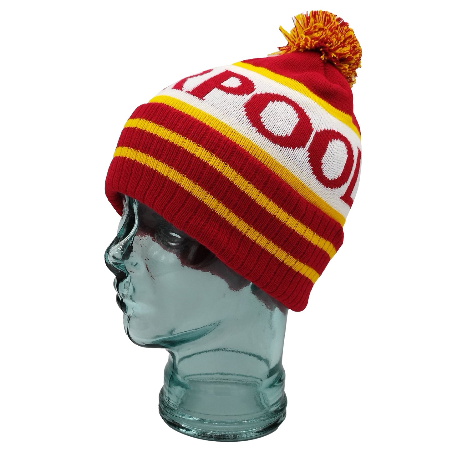 Red White & Yellow Liverpool Bobble Hat-Ribbed Cuff