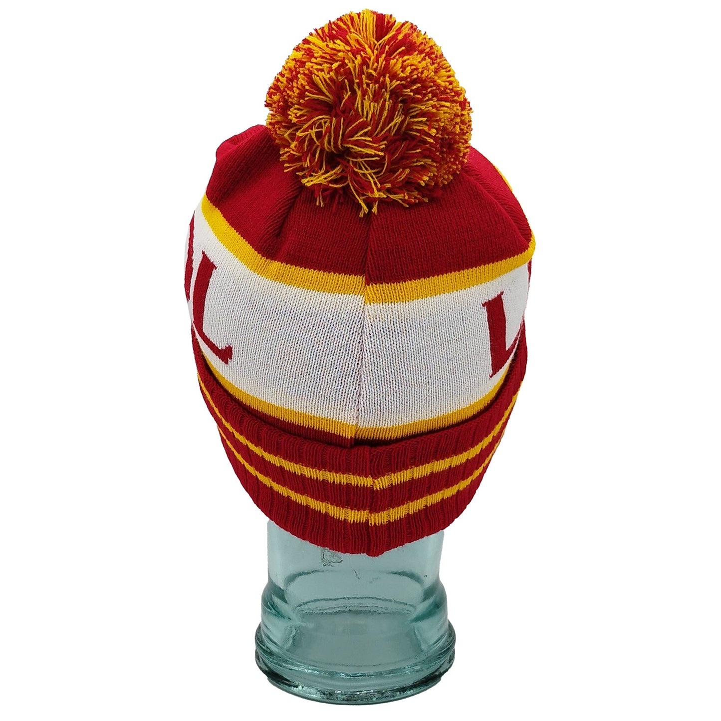 Red White & Yellow Liverpool Bobble Hat-Ribbed Cuff