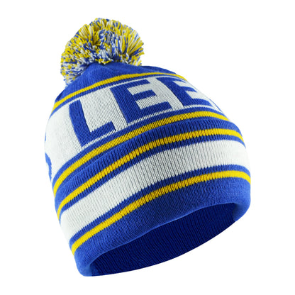 Leeds United Blue White Yellow Bobble Hat