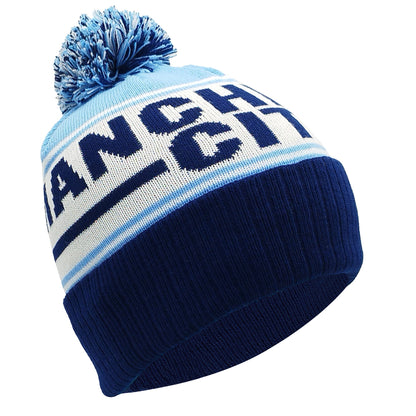 Manchester City Sky Blue Navy & White Bobble Hat - Ribbed Cuff