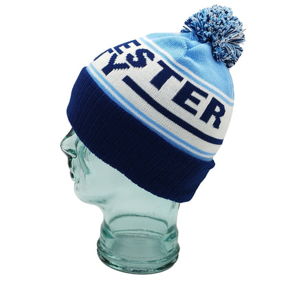 Manchester City Sky Blue Navy & White Bobble Hat - Ribbed Cuff