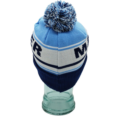 Manchester City Sky Blue Navy & White Bobble Hat - Ribbed Cuff