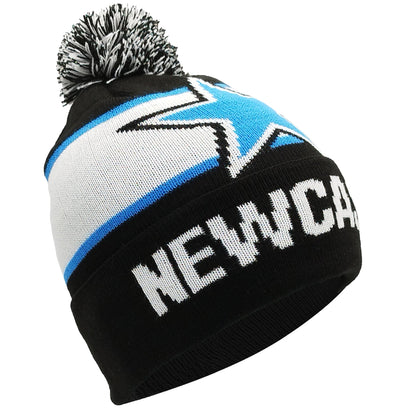 Newcastle United Black White & Blue Star/Turn-Up Bobble Hat