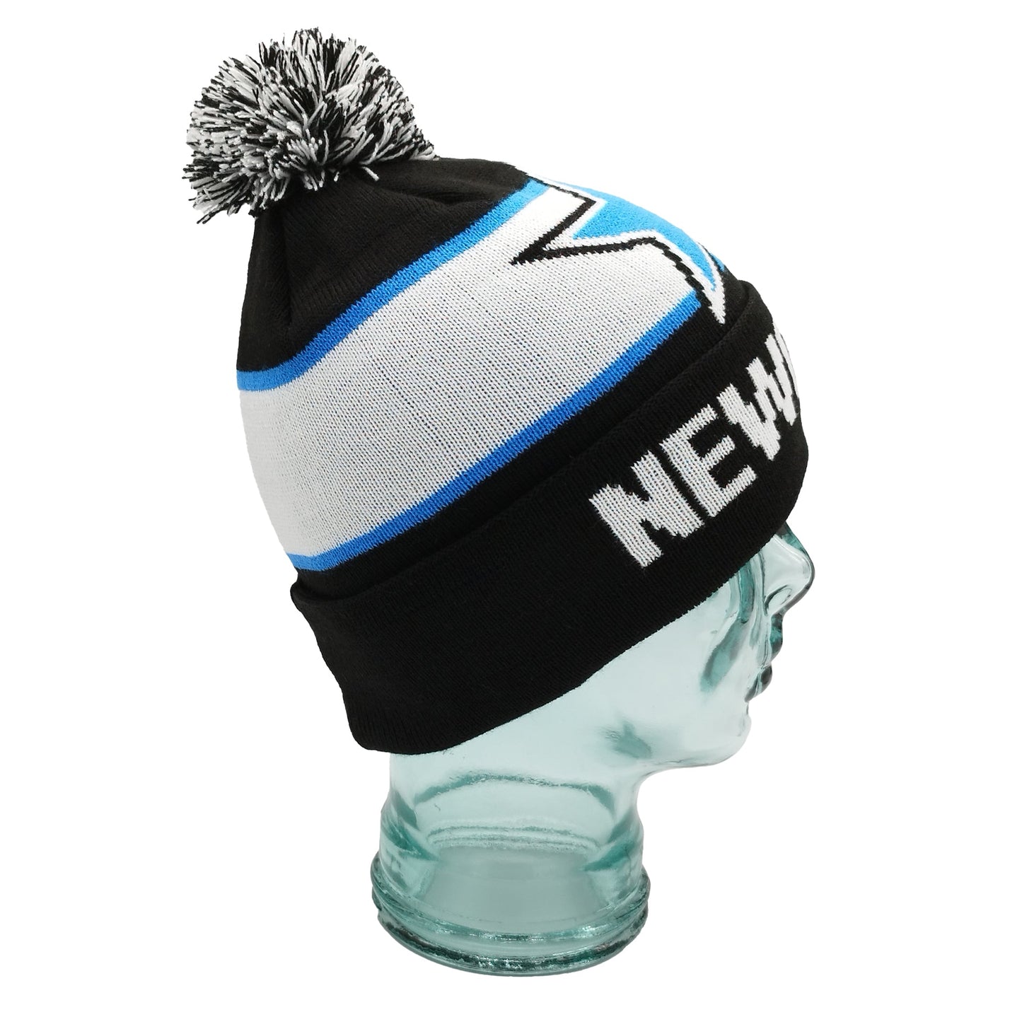 Newcastle United Black White & Blue Star/Turn-Up Bobble Hat