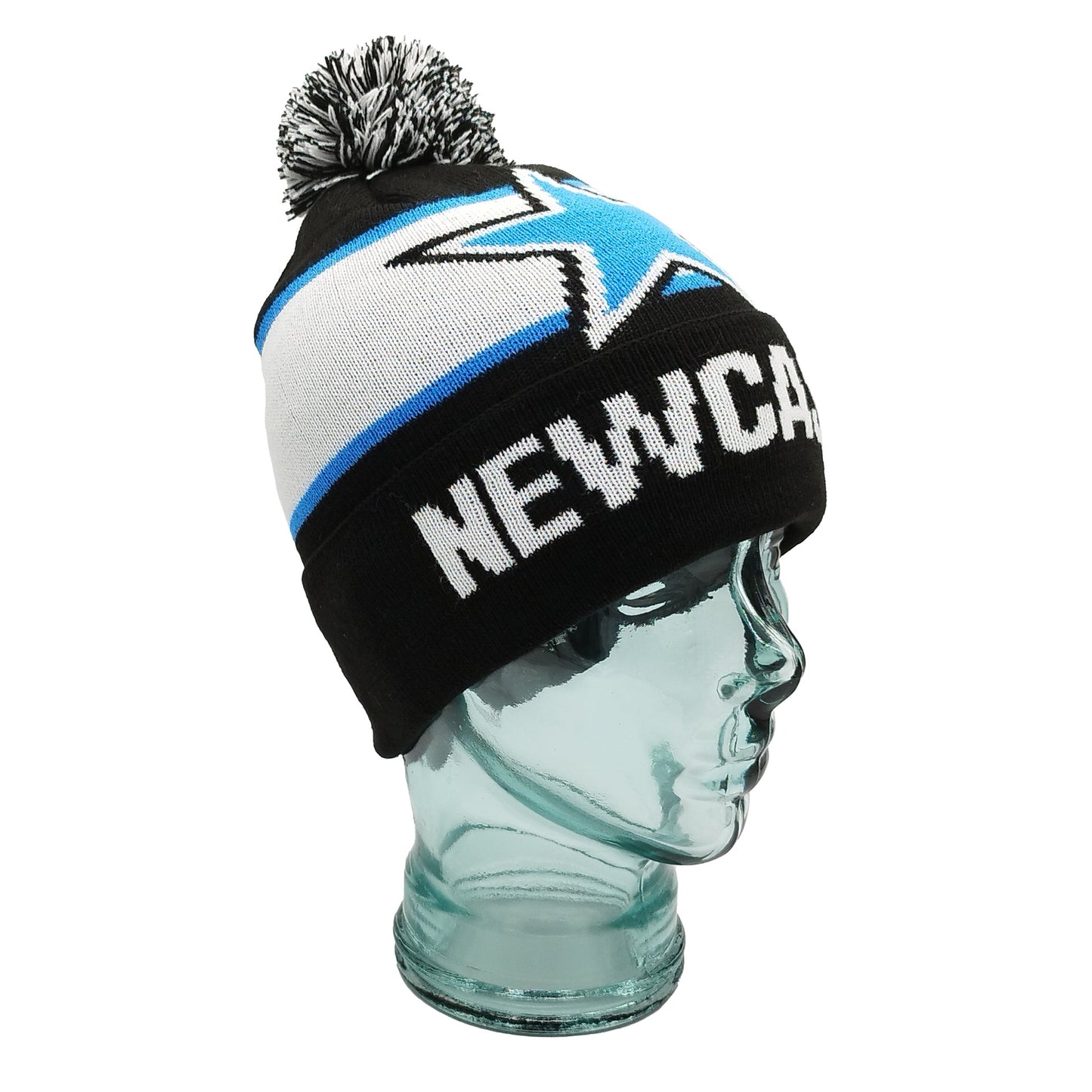 Newcastle United Black White & Blue Star/Turn-Up Bobble Hat