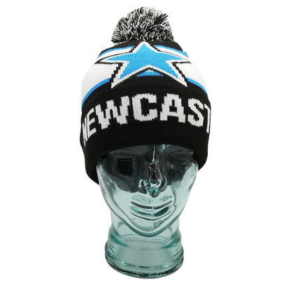 Newcastle United Black White & Blue Star/Turn-Up Bobble Hat