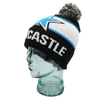 Newcastle United Black White & Blue Star/Turn-Up Bobble Hat