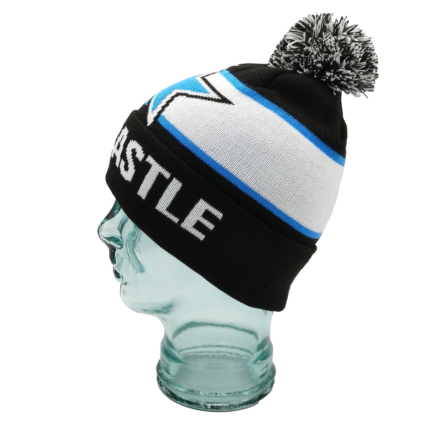 Newcastle United Black White & Blue Star/Turn-Up Bobble Hat