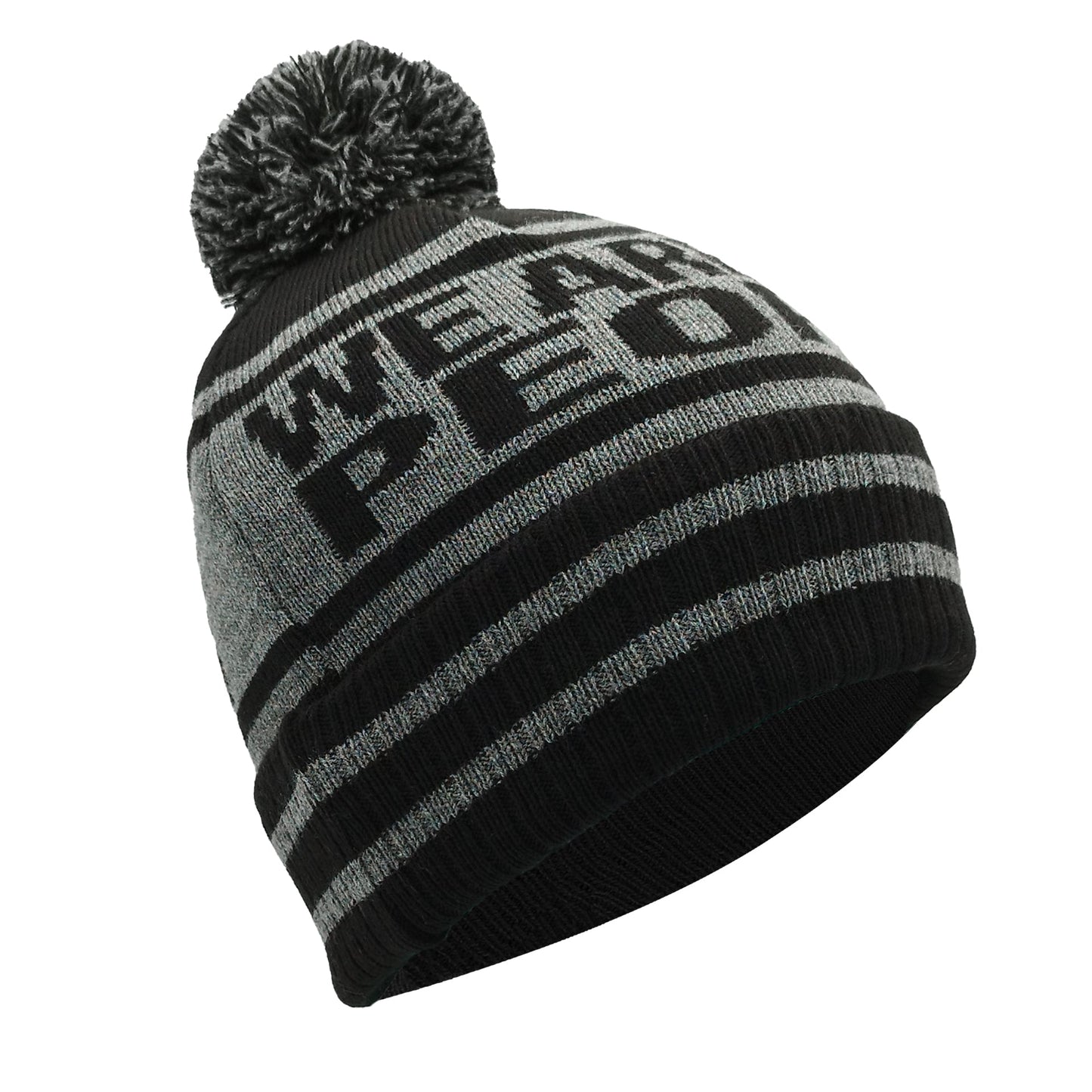 Rangers We Are The People Black & Grey Bobble Hat-Ribbed