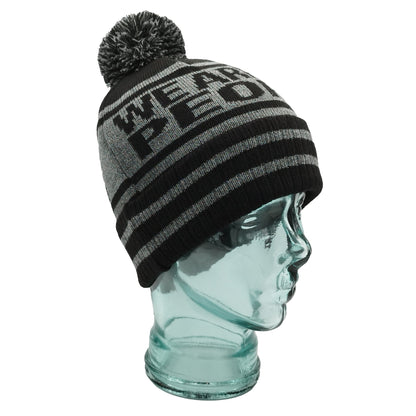 Rangers We Are The People Black & Grey Bobble Hat-Ribbed