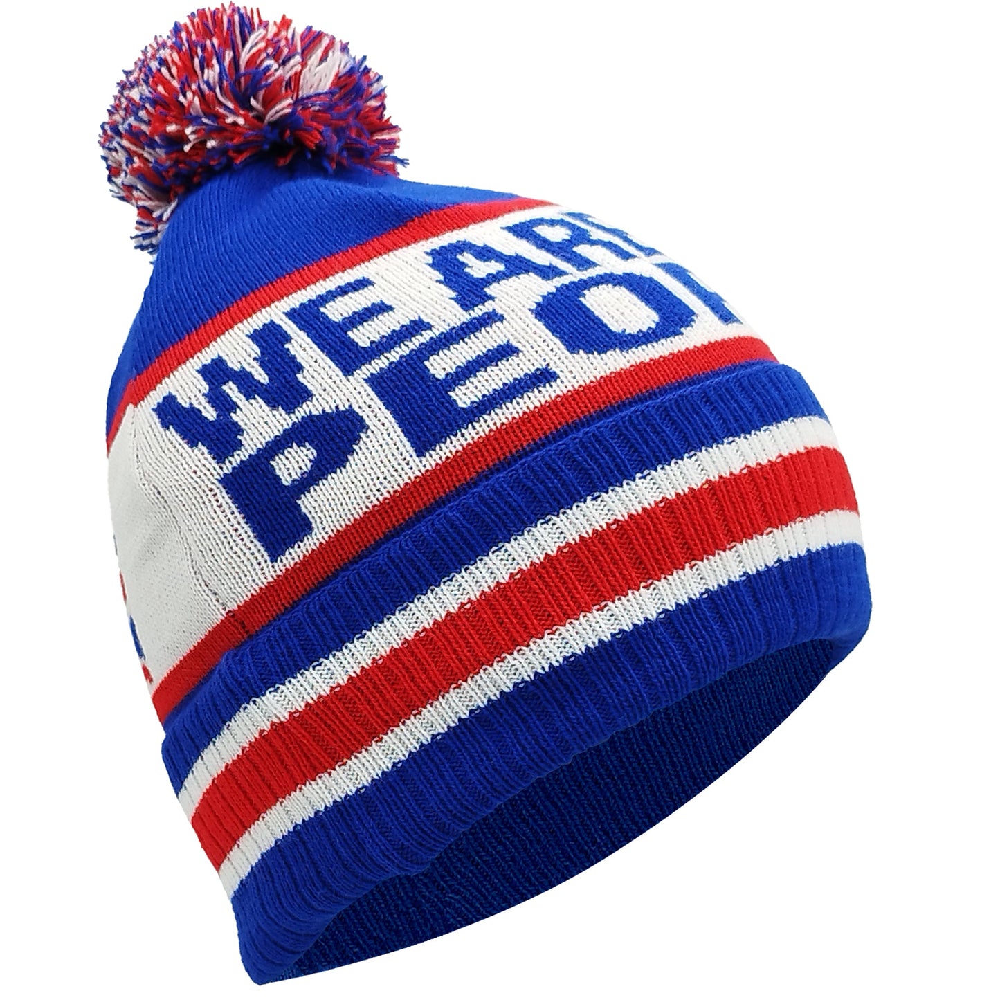 Rangers We Are The People Blue White & Red Bobble Hat - Ribbed Cuff